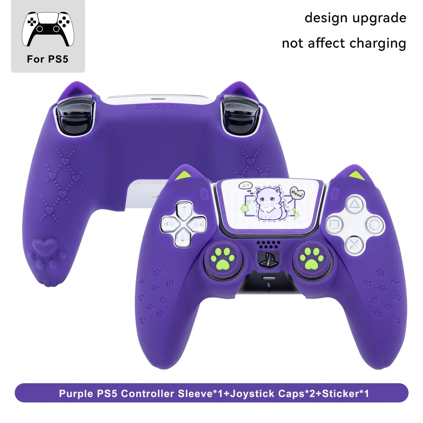 Protective Case Cover for PS5 Controller Skin Cat Paw Anti-Slip Silicone Protective Shell Not Affect Charging Upgrade