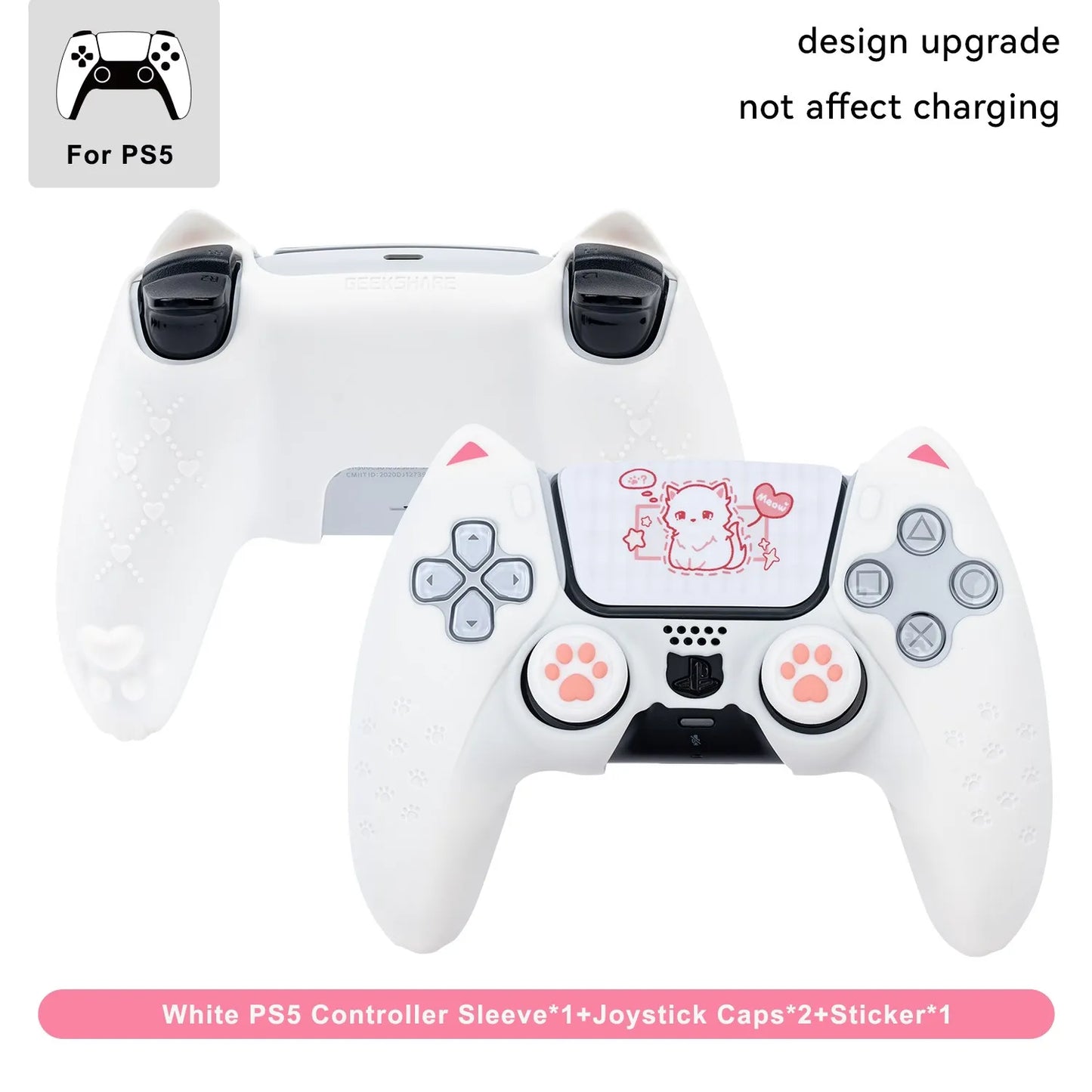 Protective Case Cover for PS5 Controller Skin Cat Paw Anti-Slip Silicone Protective Shell Not Affect Charging Upgrade