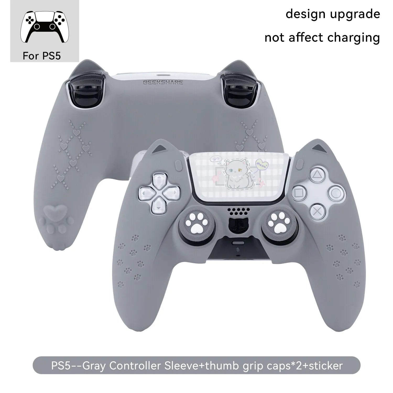 Protective Case Cover for PS5 Controller Skin Cat Paw Anti-Slip Silicone Protective Shell Not Affect Charging Upgrade