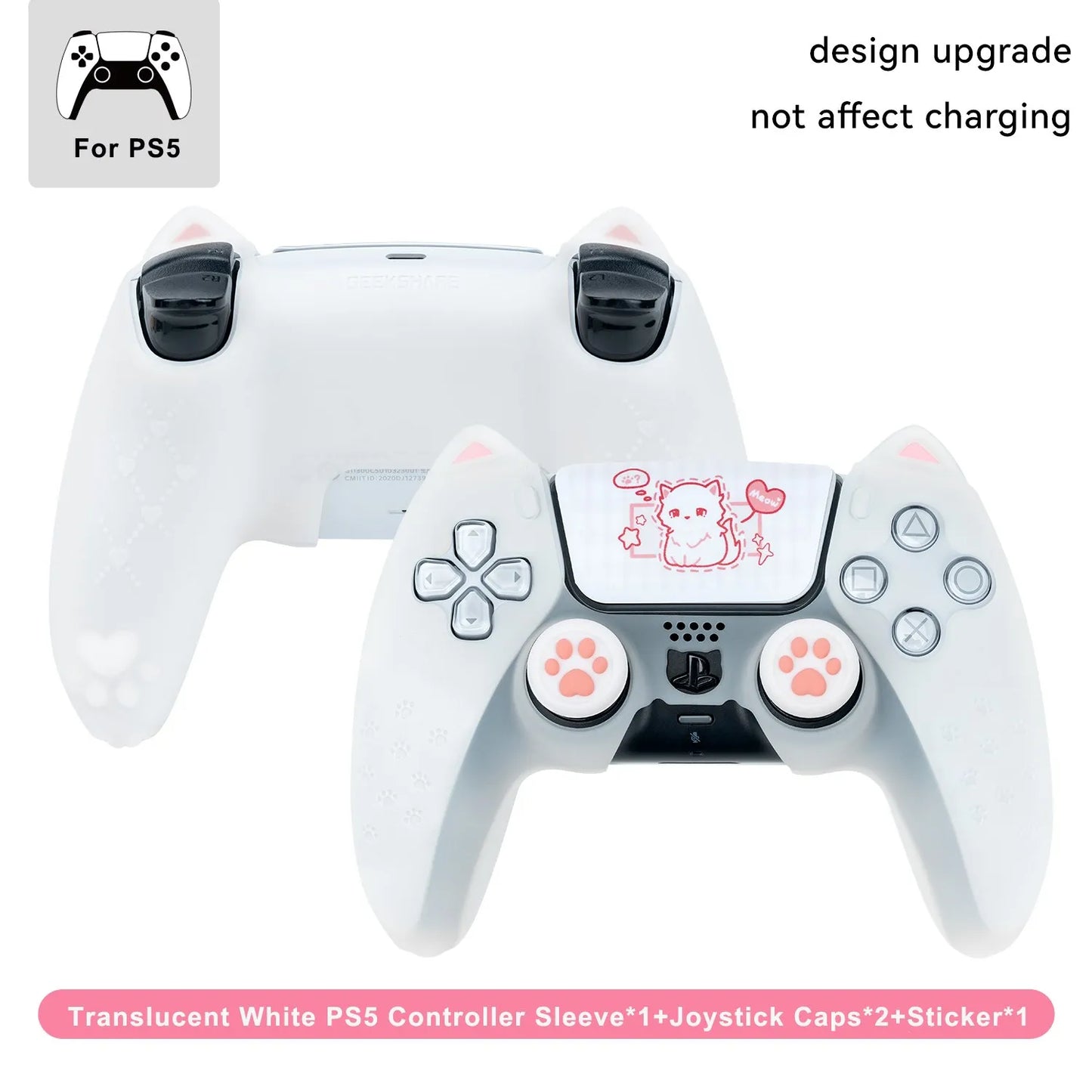 Protective Case Cover for PS5 Controller Skin Cat Paw Anti-Slip Silicone Protective Shell Not Affect Charging Upgrade