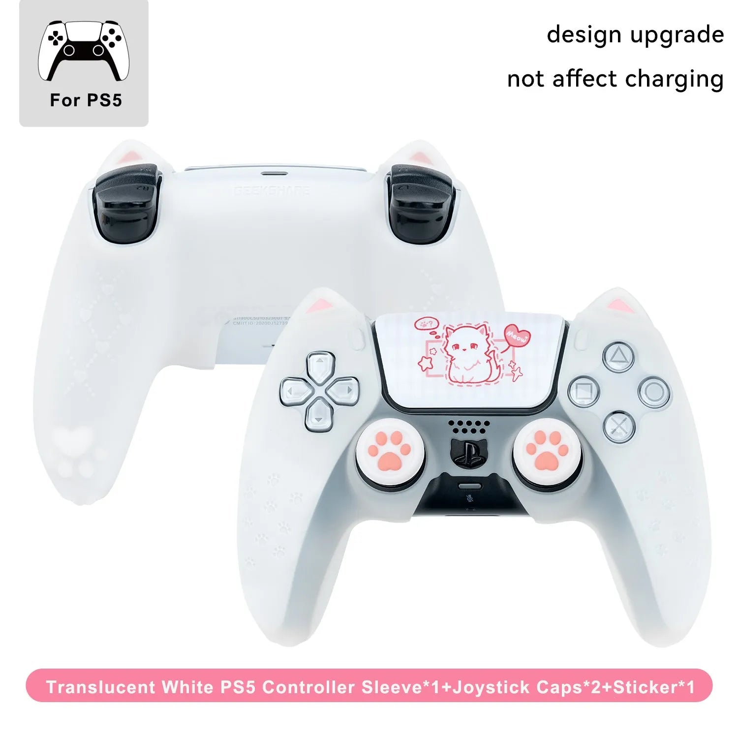 Protective Case Cover for PS5 Controller Skin Cat Paw Anti-Slip Silicone Protective Shell Not Affect Charging Upgrade