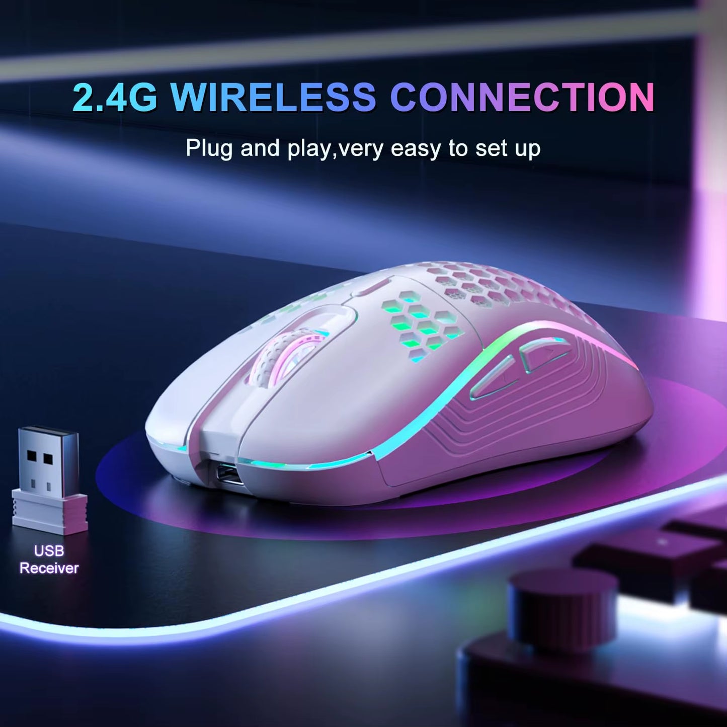 2.4G Wireless Mouse with  Ergonomic Honeycomb Design Gaming Mouse
