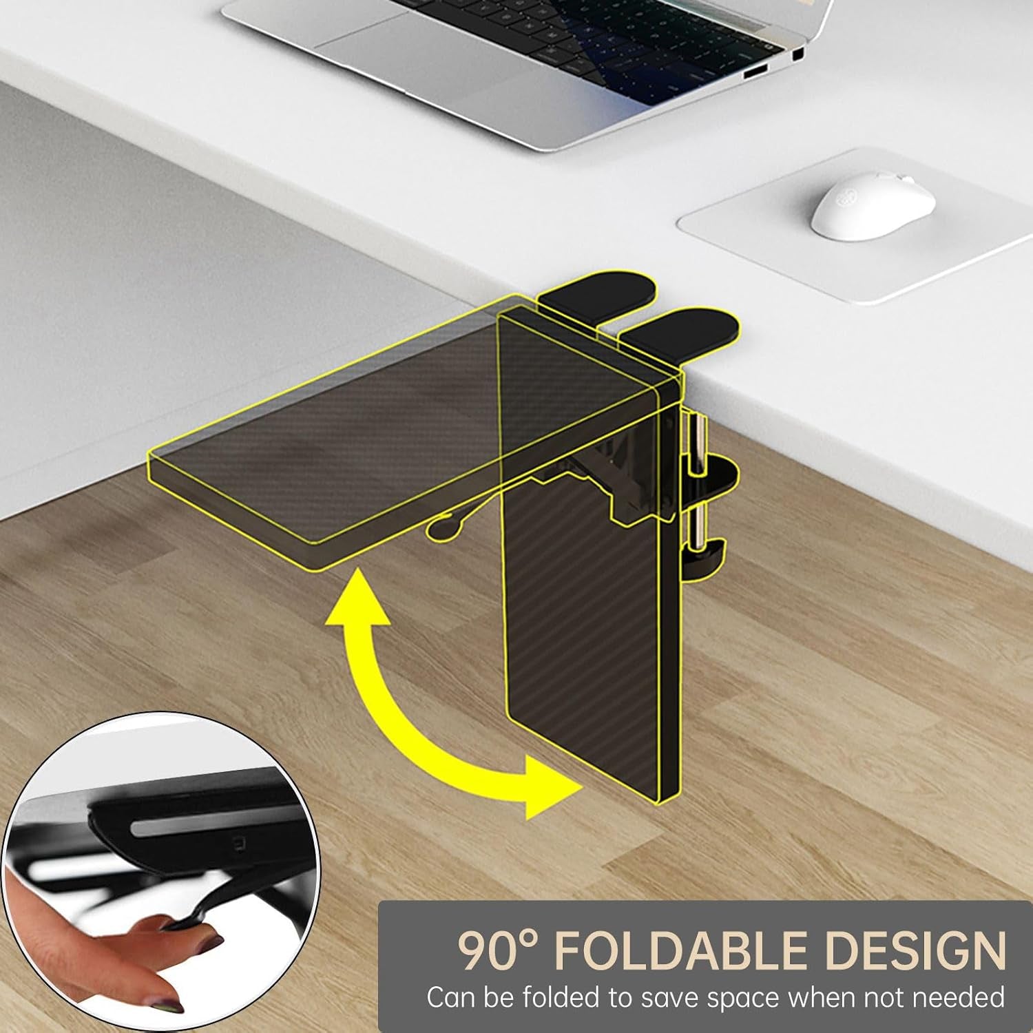 OUGIC Ergonomic Desk Extension Tray, 30 X 15 Cm, Clamp without Perforation, Foldable Keyboard Drawer Tray, Wrist Rest, Computer Stand, 15Cm*30Cm