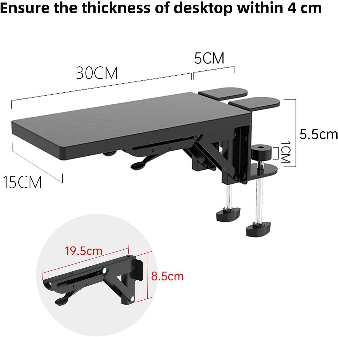 OUGIC Ergonomic Desk Extension Tray, 30 X 15 Cm, Clamp without Perforation, Foldable Keyboard Drawer Tray, Wrist Rest, Computer Stand, 15Cm*30Cm